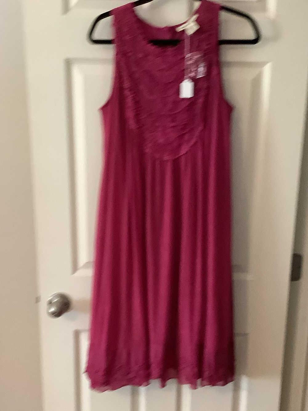 Sleeveless Lace-Yoke Midi Dress in Raspberry Pink